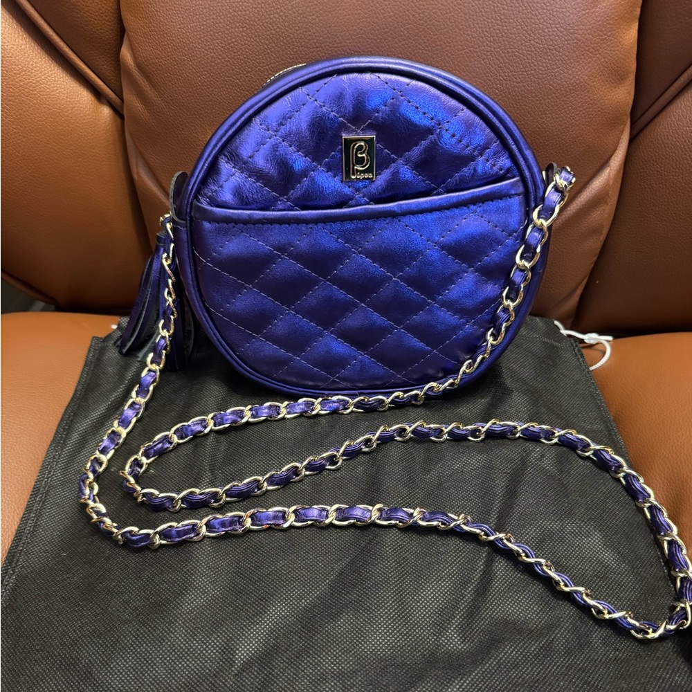 Virsa Quilted Metallic Purple Leather Round Crossbody Bag